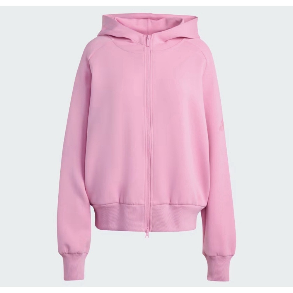 adidas Soft Lux Loose Full Zip Jacket Sweater Womens Athleisure Pink Large $80